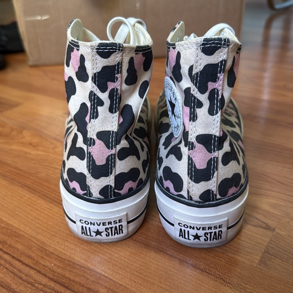 Converse Women's High-Top Sneakers - Pink, Black, and White Cow Print - Picture 2 of 3